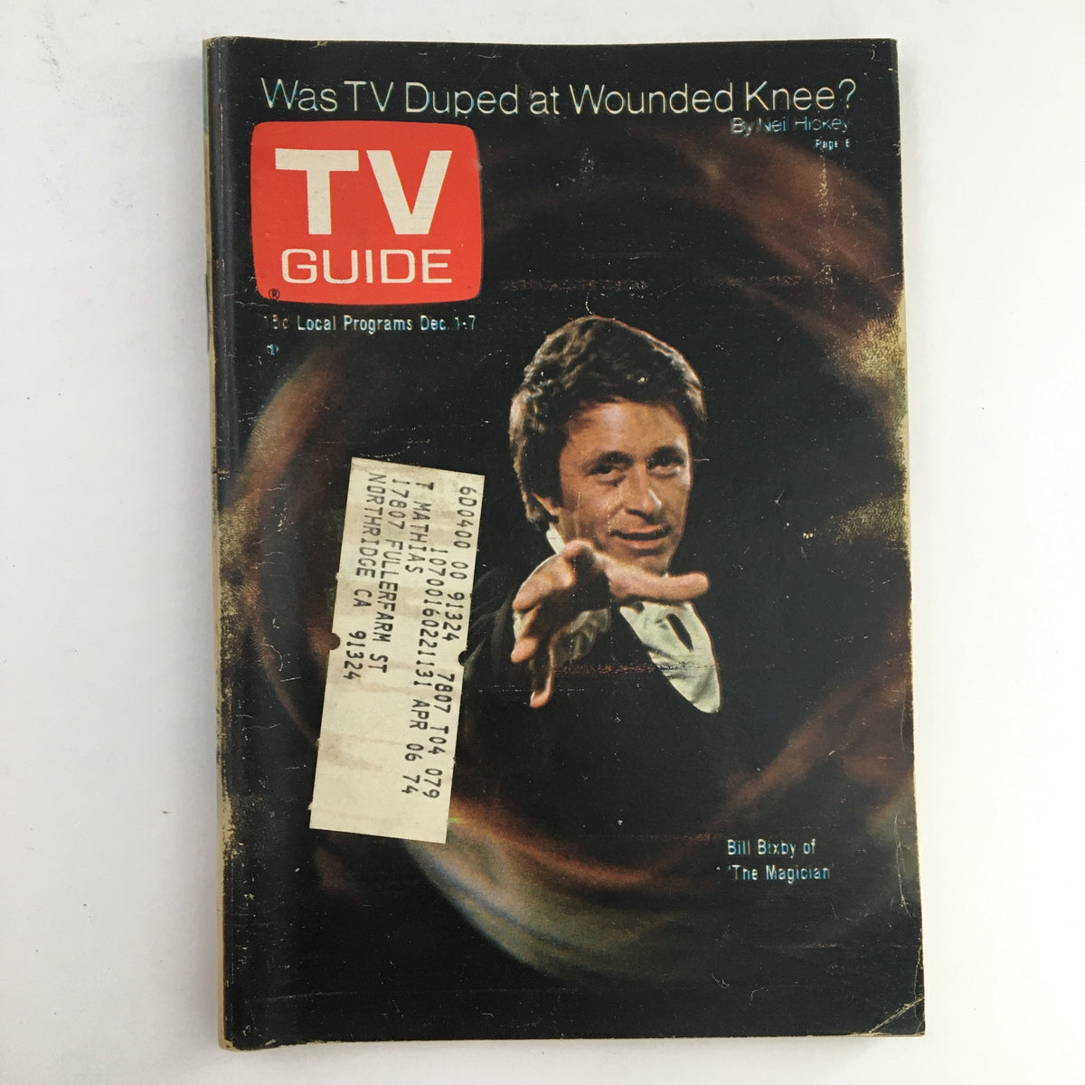 Cover of TV Guide Magazine, December 1, 1973 featuring Bill Bixby of 'The Magician', highlighting historical television moments.