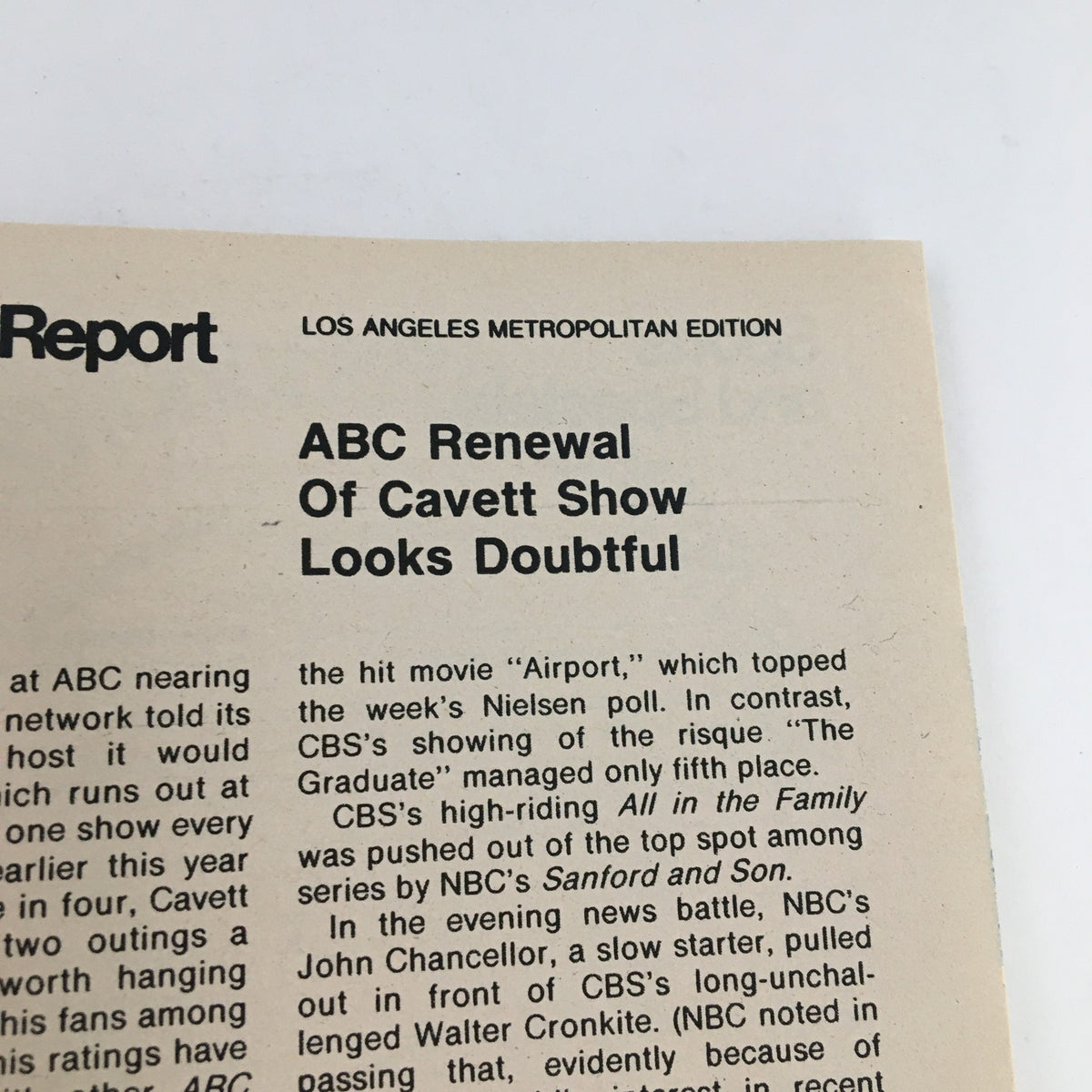 News report section in TV Guide Magazine, December 1, 1973 discussing television ratings and programming news.