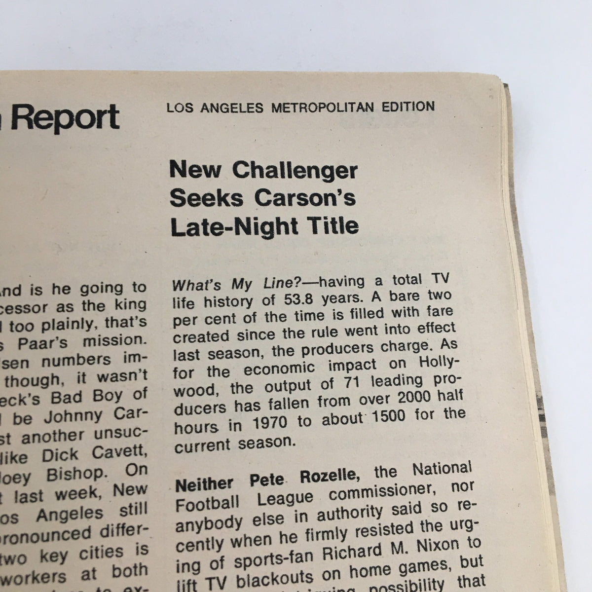 Article page from the January 20, 1973 TV Guide Magazine discussing competition for late-night television titles, relevant to the era's television landscape.