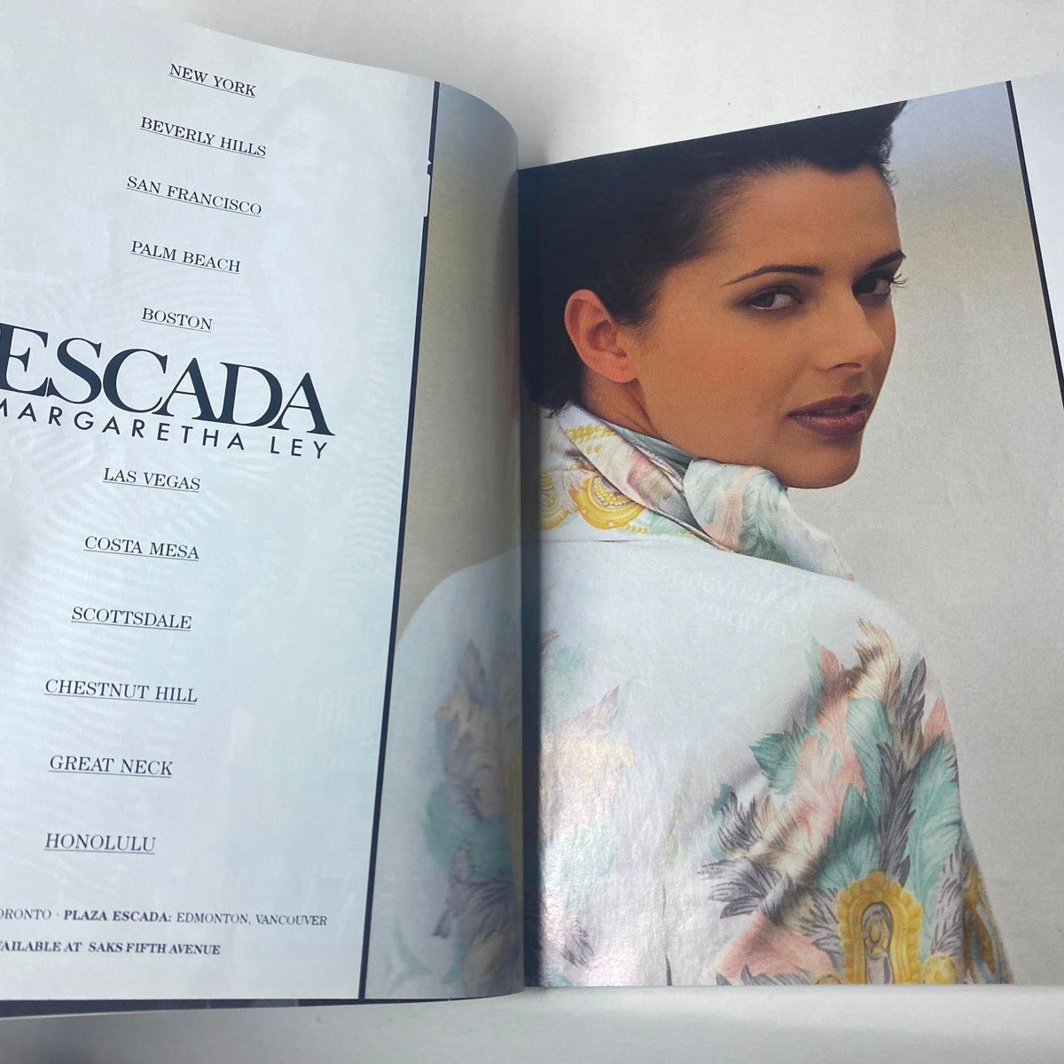 Harper's Bazaar Magazine February 1993 featuring an Escada advertisement, showing a model draped in a colorful scarf.