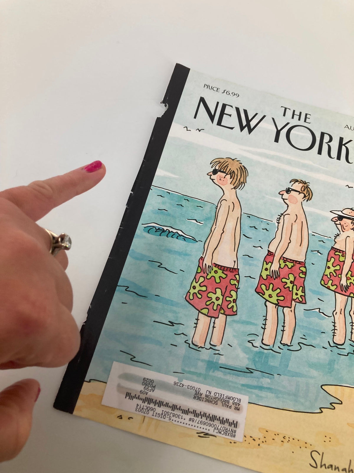 Cover of The New Yorker from August 25, 2014, featuring the artwork 'Trunk Show' by Danny Shanahan, depicting characters at the beach and showcasing vibrant colors.
