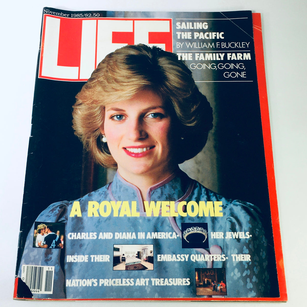 Front cover of VTG Life Magazine November 1985 featuring a portrait of Princess Diana titled 'A Royal Welcome.' The magazine highlights Charles and Diana's visit to America.