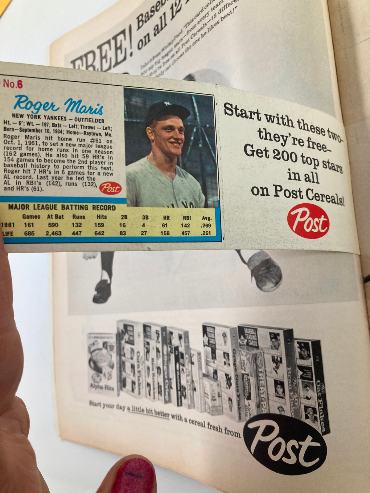 VTG Life Magazine April 13 1962 showcasing Roger Maris's baseball card advertisement for Post cereals.