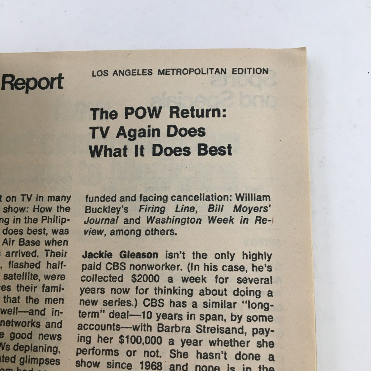 Inside page of the TV Guide Magazine February 24, 1973 featuring an article titled 'The POW Return: TV Again Does What It Does Best'