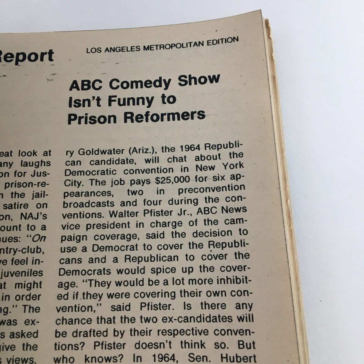 Article page from the TV Guide Magazine November 22, 1975, focusing on an ABC comedy show and its reception among prison reformers, exemplifying cultural discussions in the Los Angeles area.