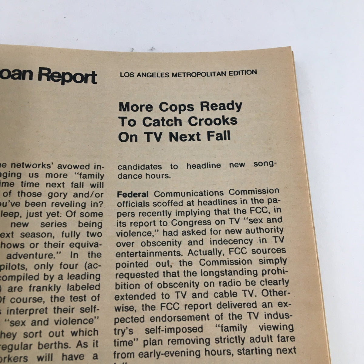 TV Guide Magazine March 8 1975 LA Edition, inside page titled 'Loan Report' discussing television programming and upcoming shows.
