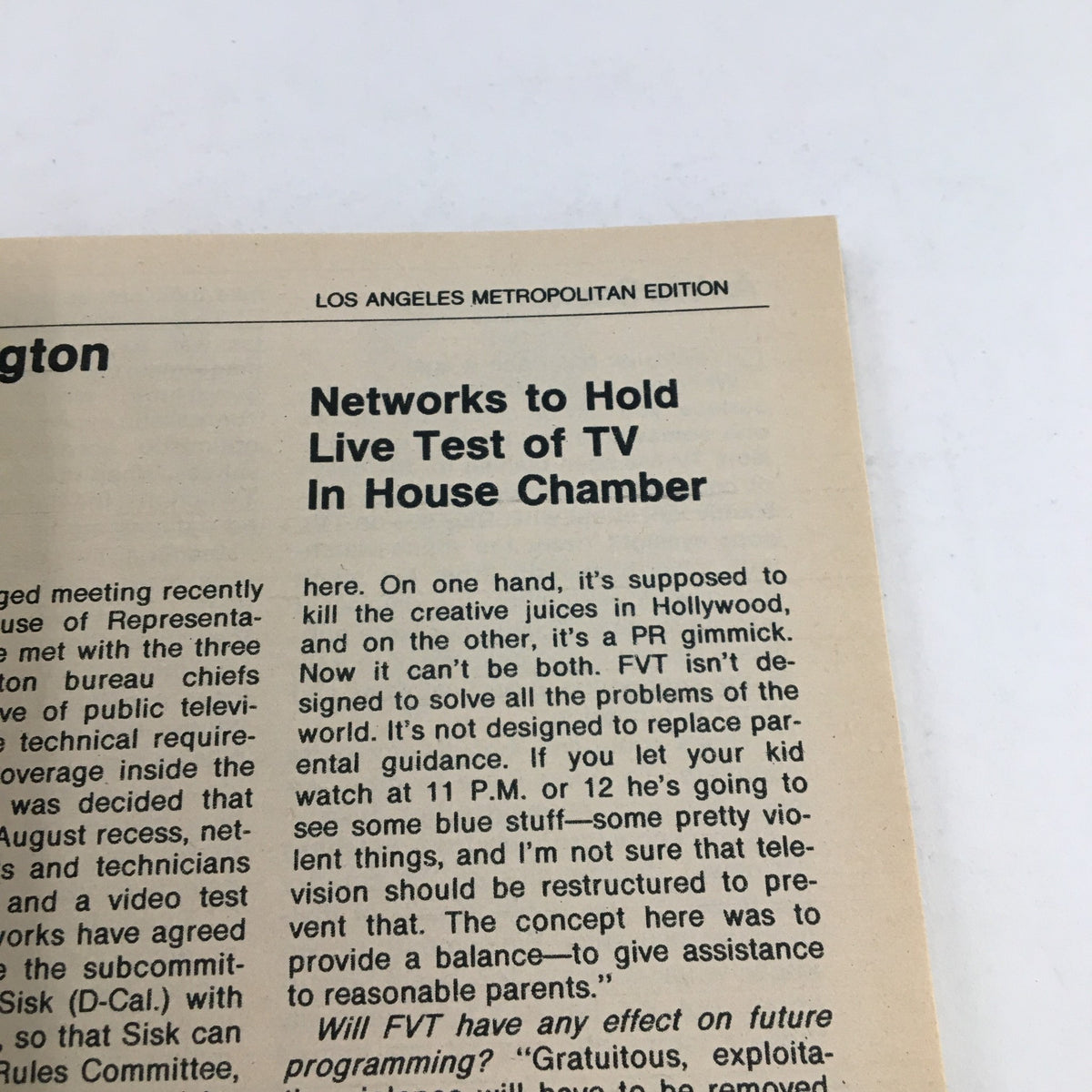 Another inside page from the TV Guide Magazine August 9, 1975 discussing a live test of TV coverage in the House Chamber.