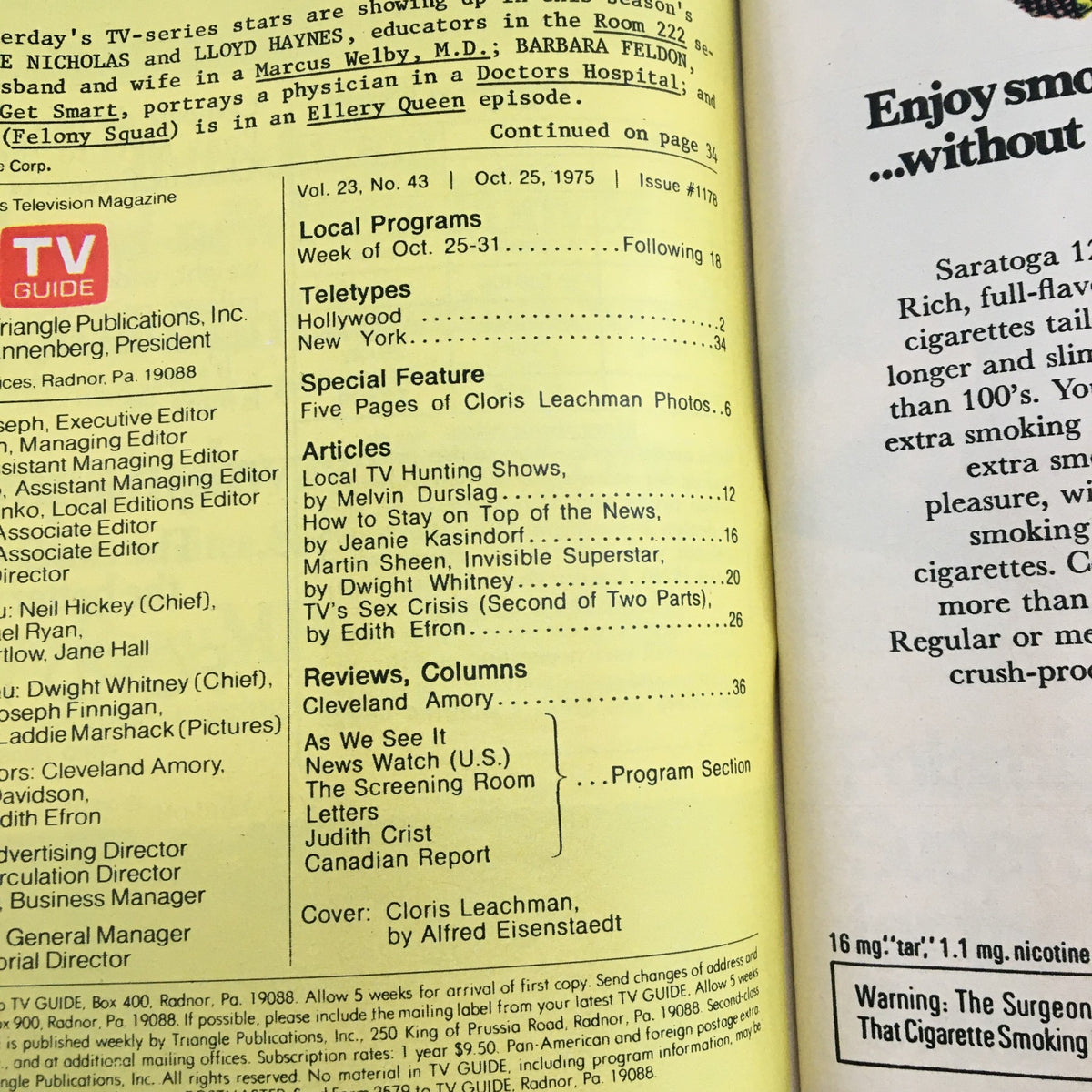TV Guide Magazine October 25 1975 American Actress Cloris Leachman L.A. Edition