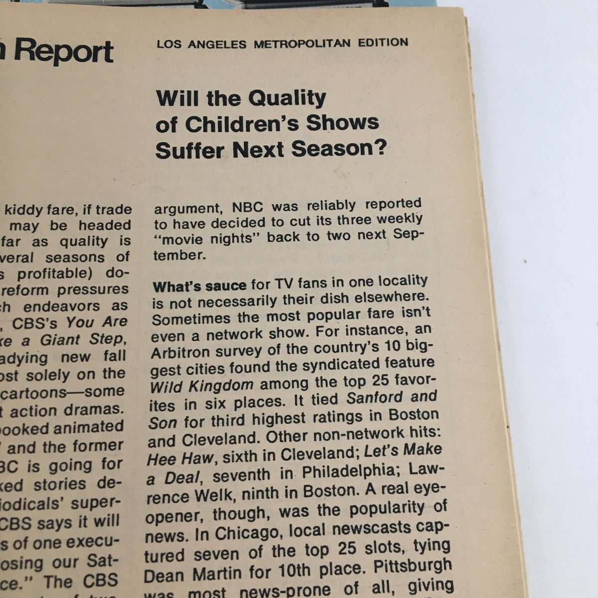 Article page from TV Guide March 24, 1973 discussing the quality of children's shows for the upcoming season, reflecting on television trends of the 1970s.