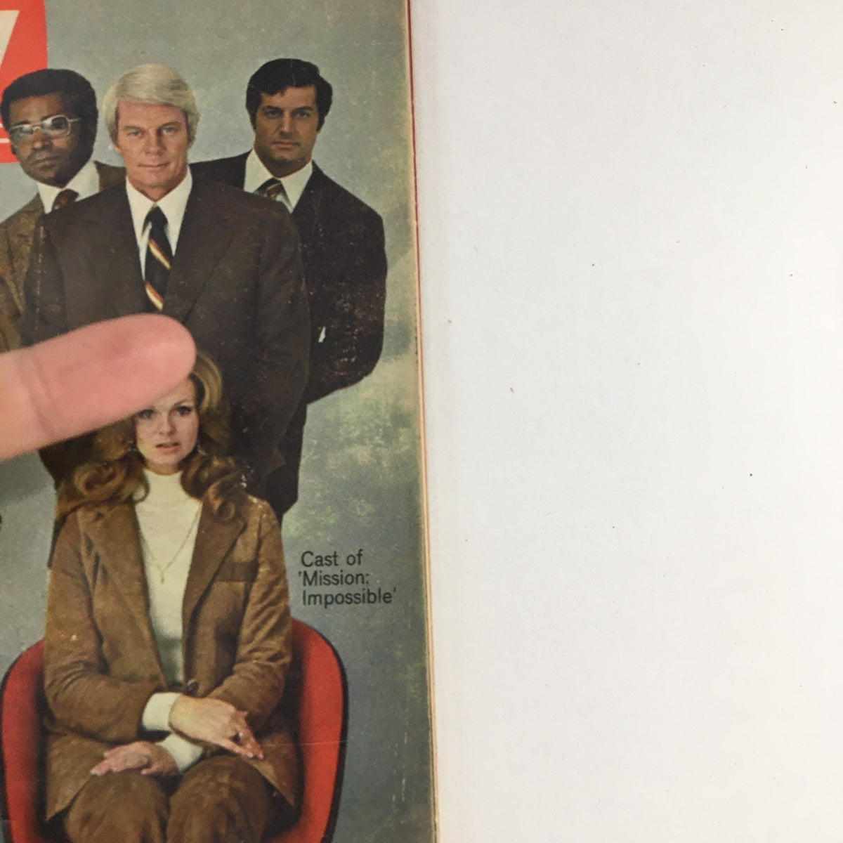 Close-up view of the TV Guide Magazine cover from January 22, 1972, highlighting the cast of 'Mission Impossible' with emphasis on their iconic portrayal.