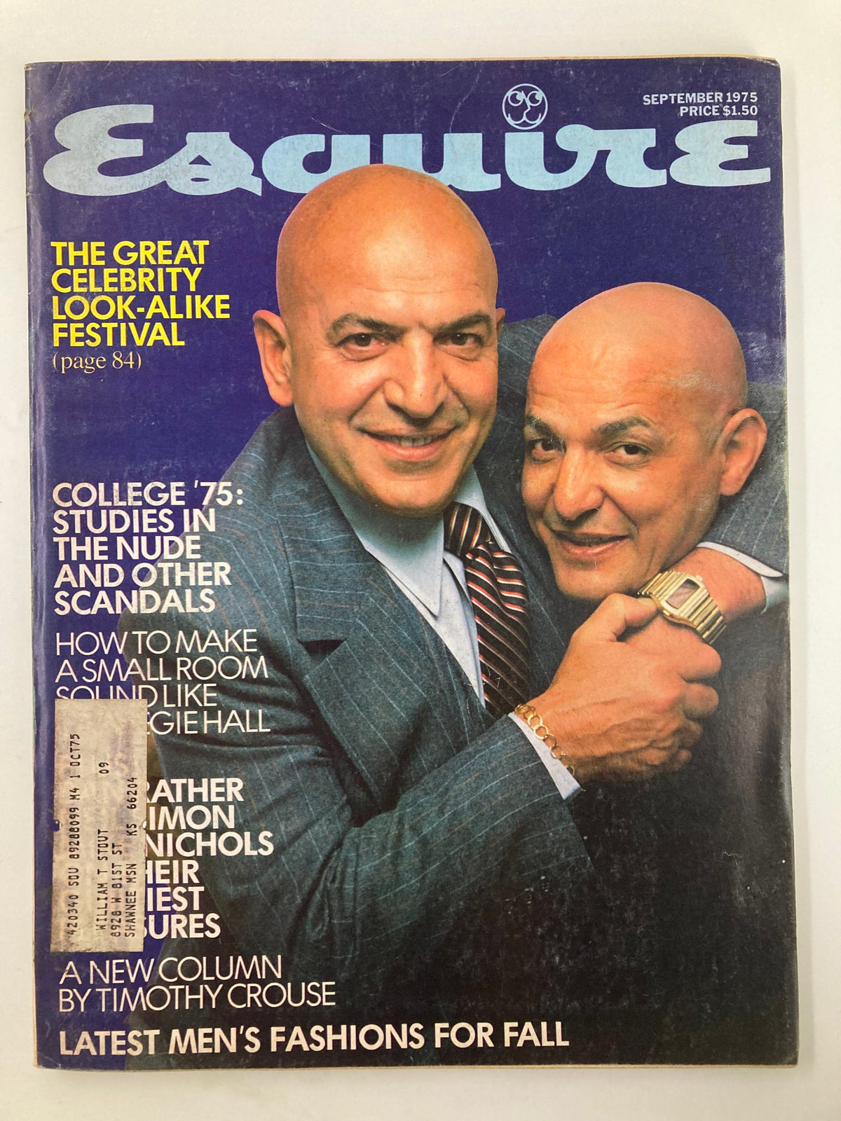 VTG Esquire Magazine September 1975 featuring the cover of The Great Celebrity Look-Alike Festival, showcasing two men posing closely with smiles.