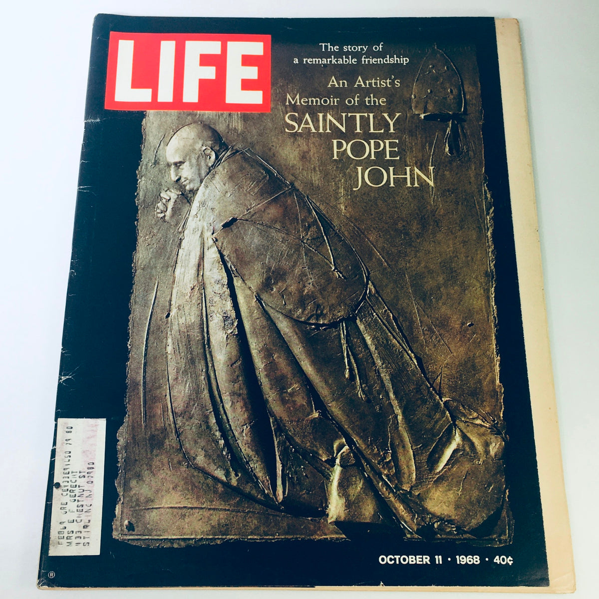 Cover of Life Magazine dated October 11, 1968, featuring an Artist's Memoir of Saintly Pope John II, showcasing a textured depiction of the Pope and the iconic Life logo.
