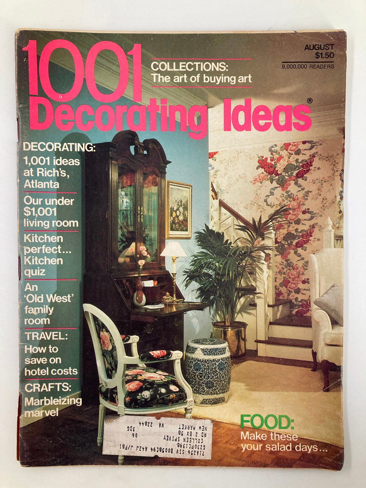 Cover of VTG 1001 Decorating Ideas Magazine, August 1980, showcasing an Old West family room with a blend of vintage décor elements.