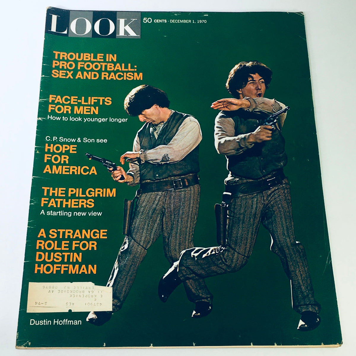 Cover of VTG Look Magazine from December 1, 1970 featuring Dustin Hoffman, highlighting stories including The Pilgrim Fathers, and discussions on societal issues of the era.