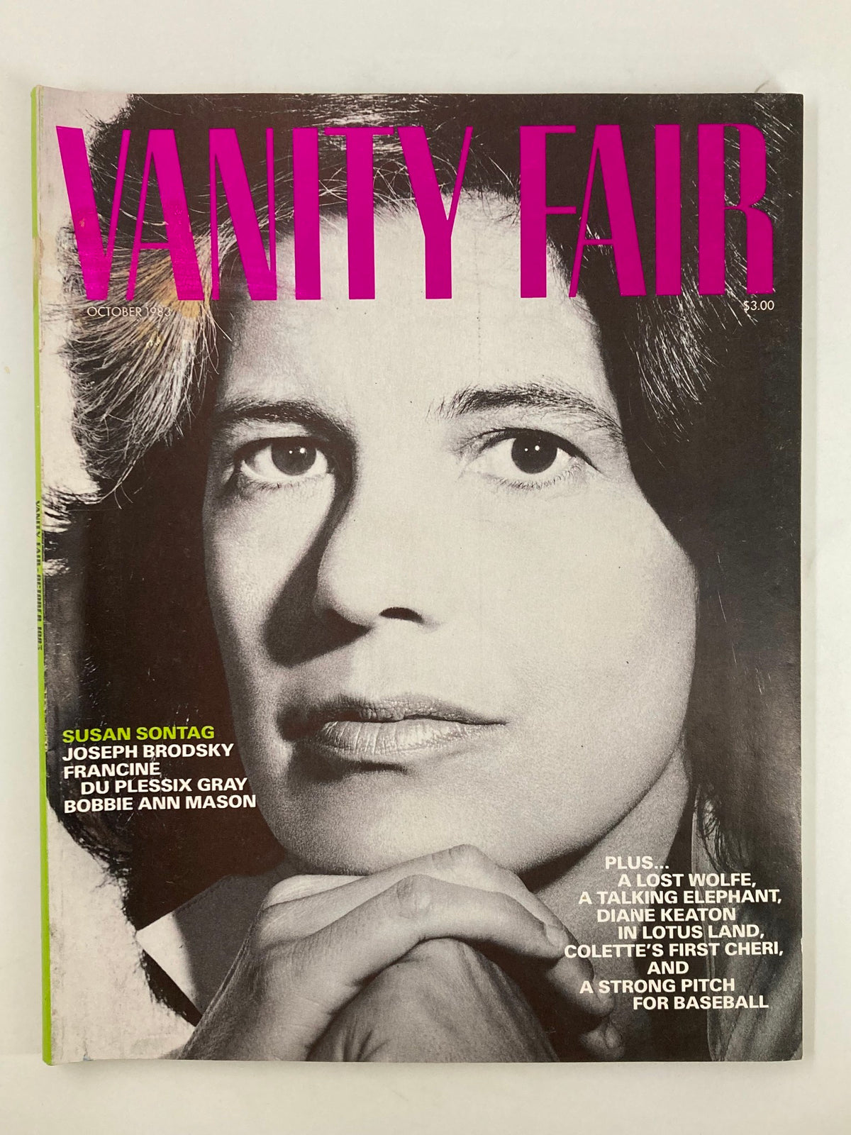 Cover of Vintage Vanity Fair Magazine October 1983 featuring an image of Susan Sontag, highlighting articles by Joseph Brodsky and others.