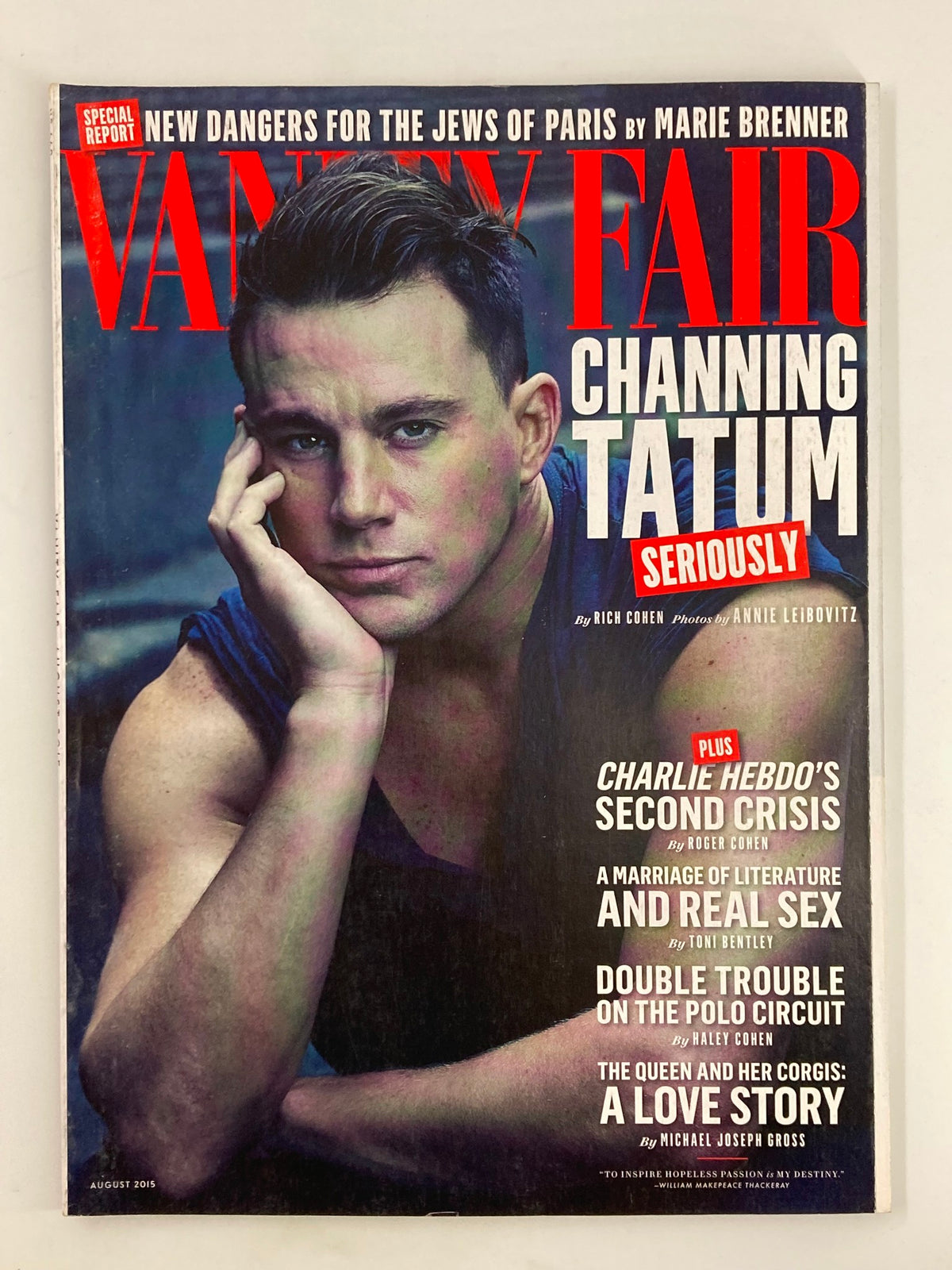 Vanity Fair Magazine August 2015 featuring Channing Tatum on the cover with a striking pose, highlighting cultural commentary and significant events.