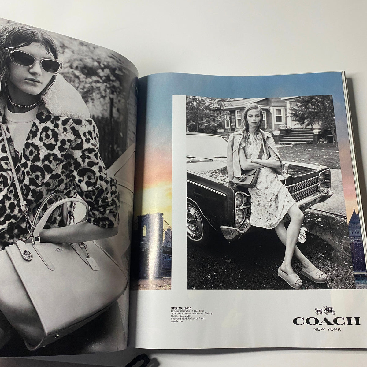 Harper's Bazaar Magazine March 2015 featuring a Coach advertisement with a model in stylish eyewear and a leopard print coat, promoting luxury fashion.