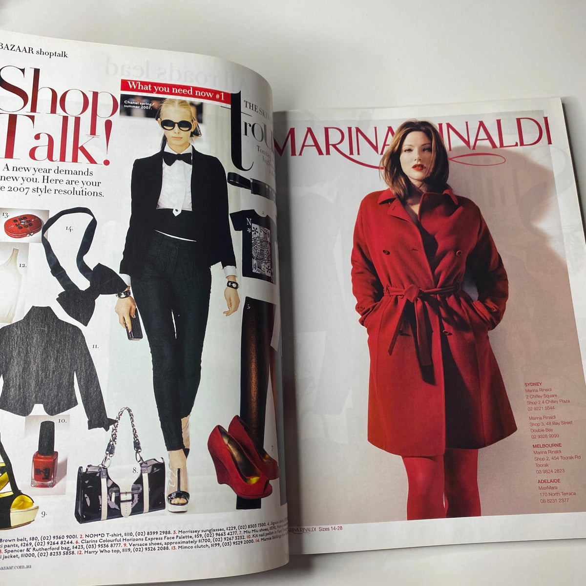 Harper's Bazaar Australia Magazine March 2007 presenting a Shop Talk segment with styling ideas featuring black and white fashion looks.