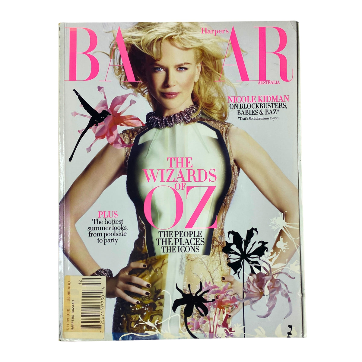 Cover of Harper's Bazaar Australia Magazine December 2008 featuring Nicole Kidman, the title 'The Wizards of Oz', showcasing summer fashion trends in a vibrant and glamorous design.