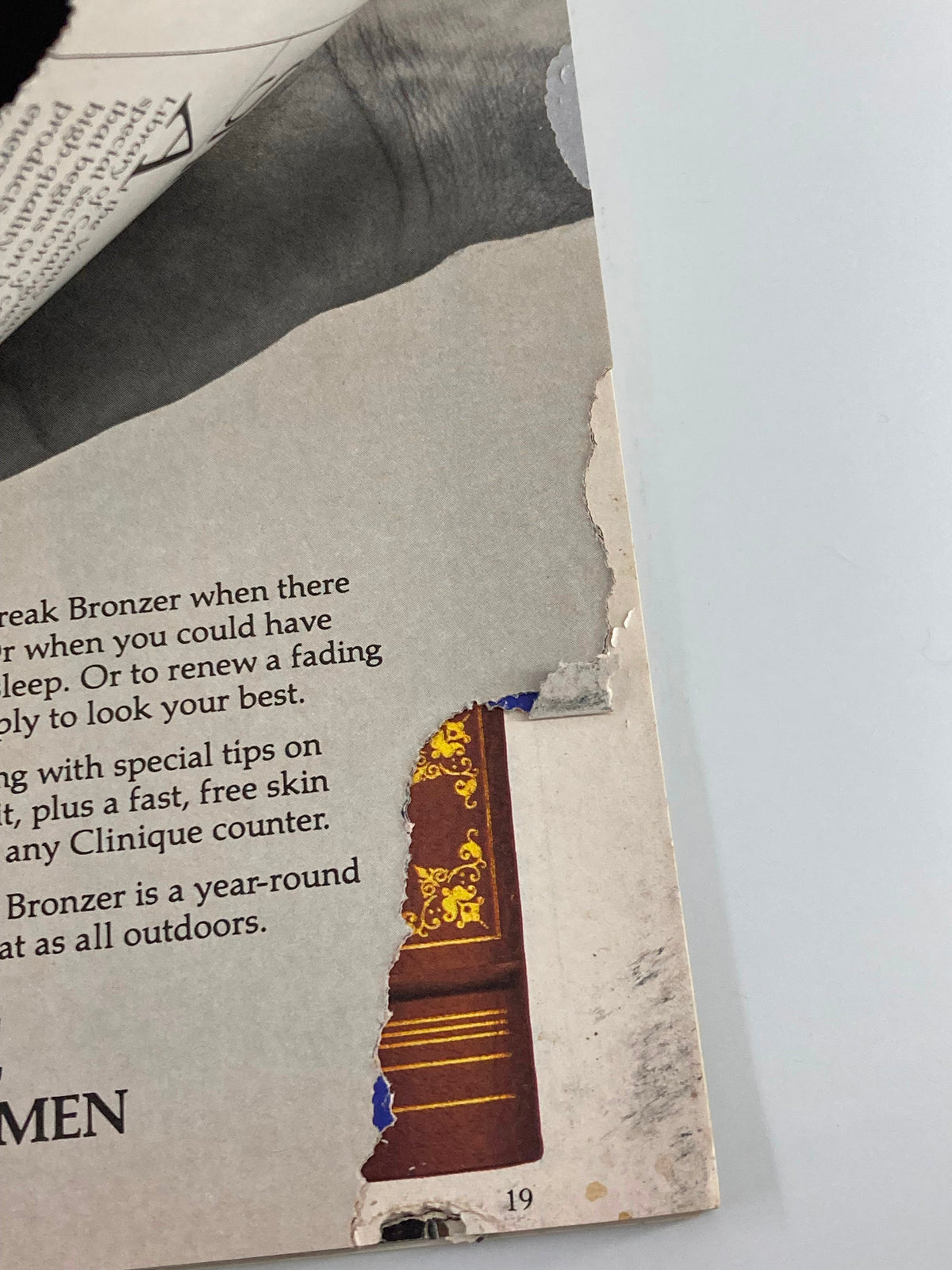 Close-up of a vintage magazine page from the VTG Vanity Fair Magazine March 1984 showing signs of wear and tear, emphasizing its authenticity and historical significance.