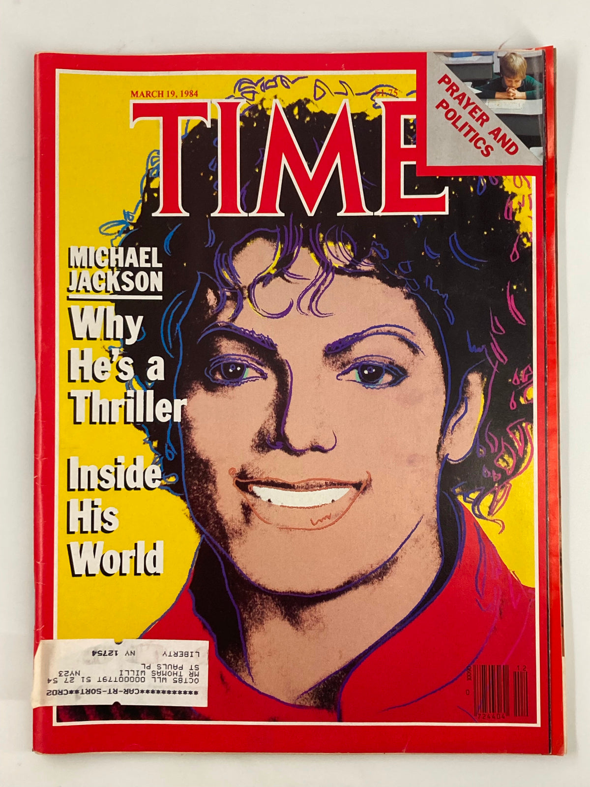 VTG Time Magazine March 1984 featuring Michael Jackson on the cover with the headline 'Why He's a Thriller Inside His World', a vivid portrayal reflecting the pop icon's influence during the 1980s.