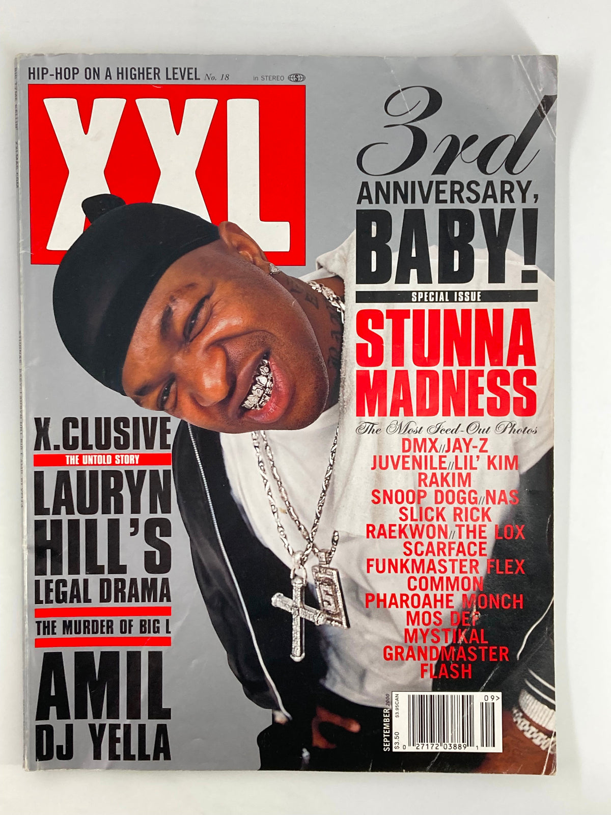 Cover of XXL Magazine September 2000 featuring prominent hip-hop artists including DMX and Jay-Z, celebrating its 3rd anniversary with the headline 'Stunna Madness'.