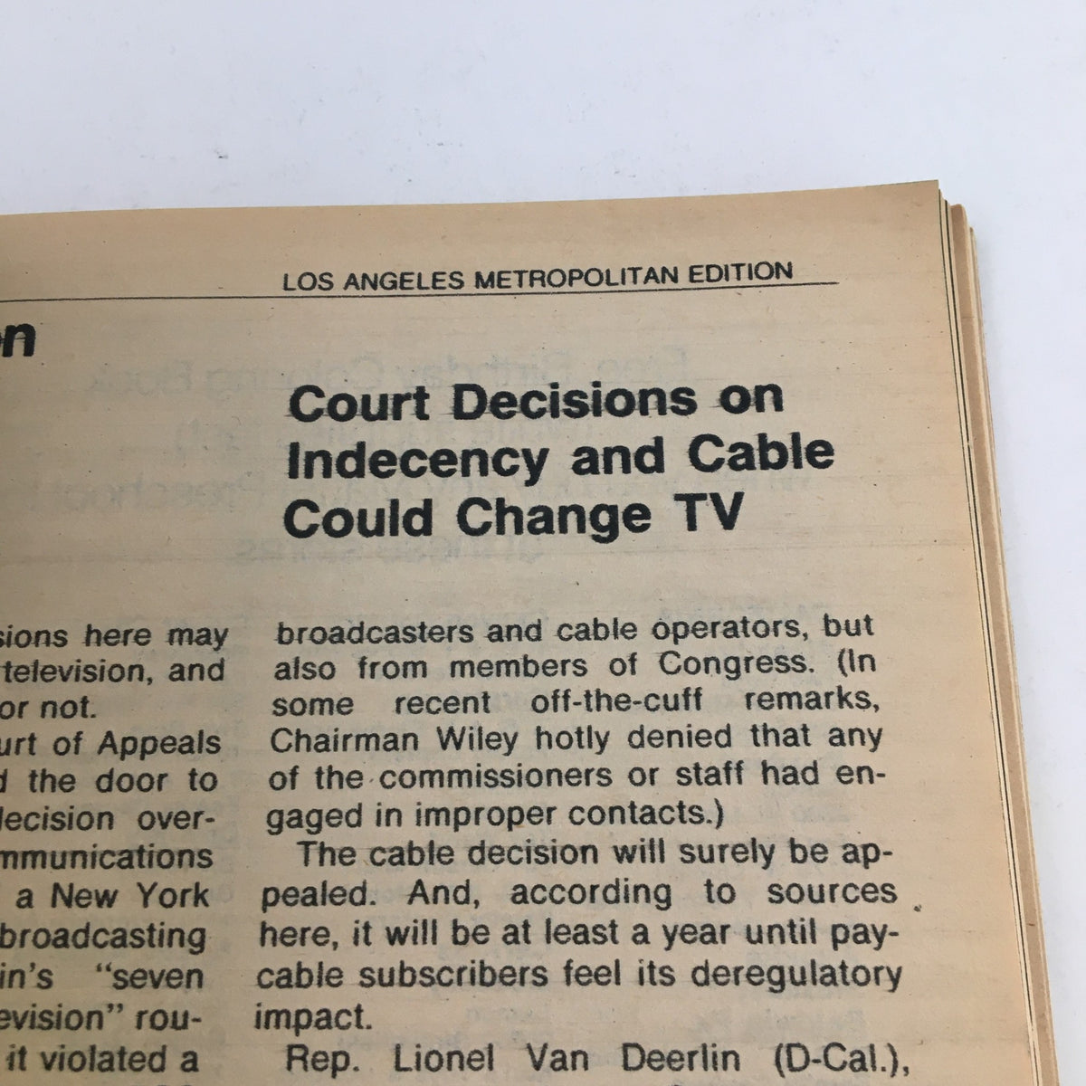 Article page from TV Guide Magazine April 16 1977 discussing court decisions on indecency and cable television, part of the L.A. Edition featuring Frank Sinatra.