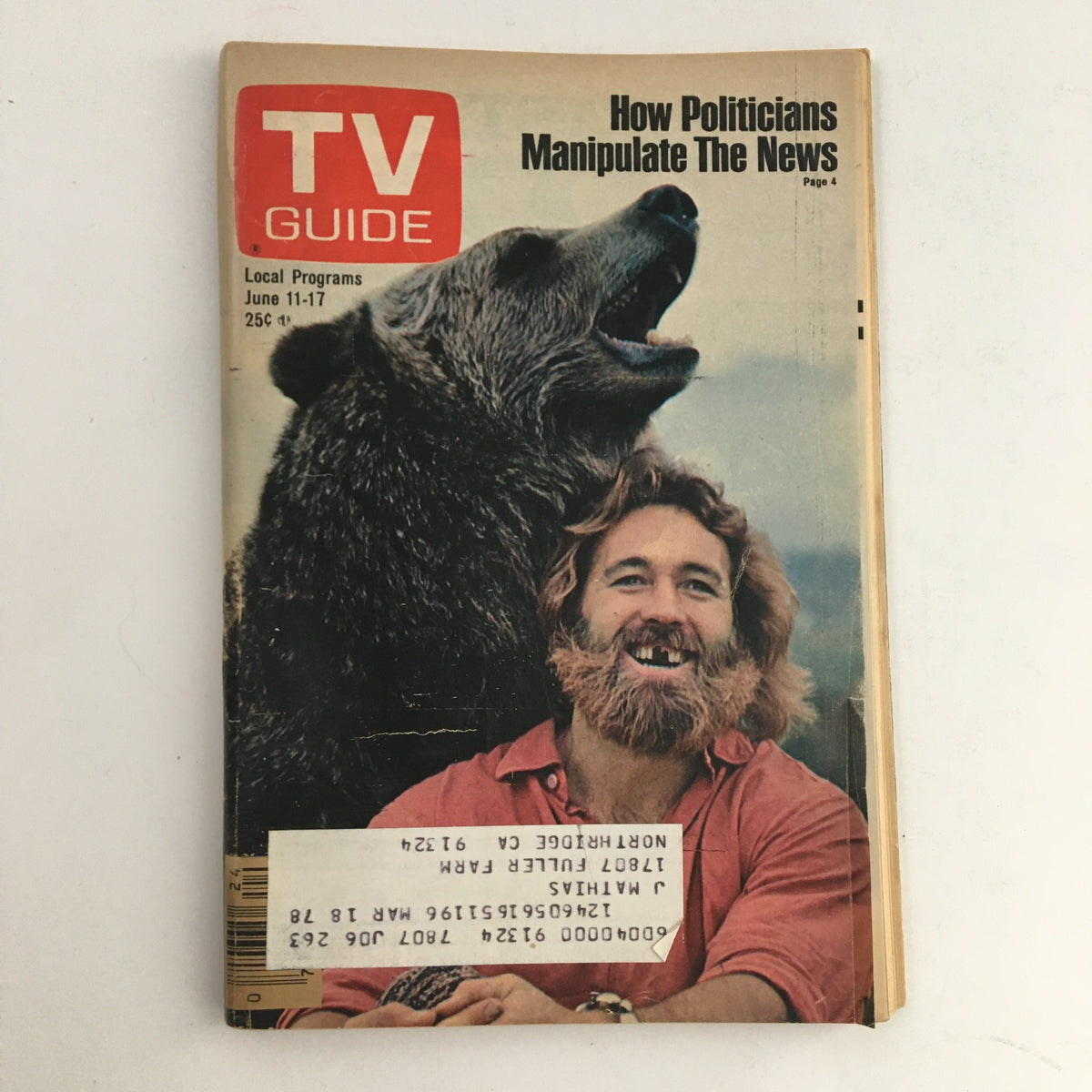 TV Guide Magazine June 11 1977 cover featuring Dan Haggerty and Bozo Bear, showcasing 1970s television nostalgia.