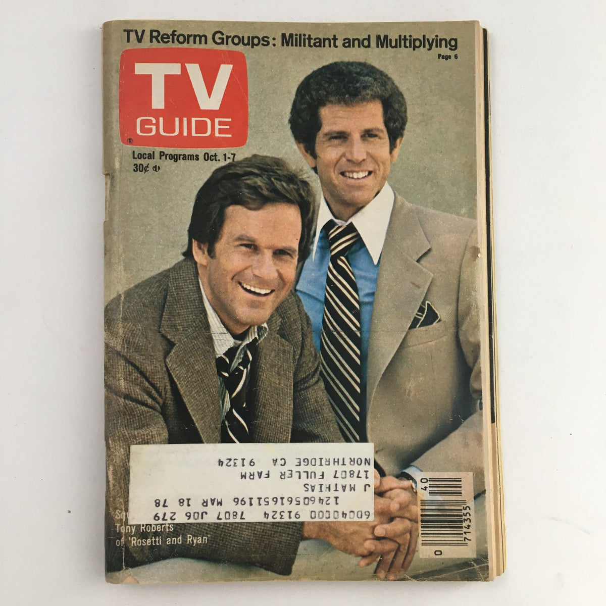 TV Guide Magazine October 1 1977 Squire Fridell and Tony Roberts L.A. Edition