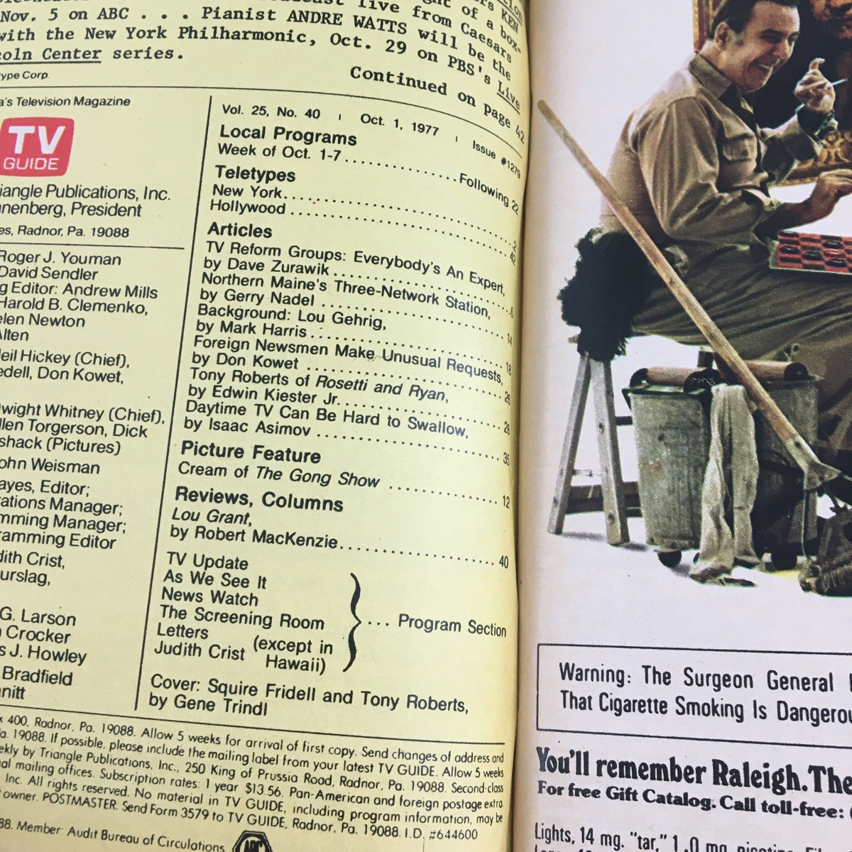 TV Guide Magazine October 1 1977 Squire Fridell and Tony Roberts L.A. Edition