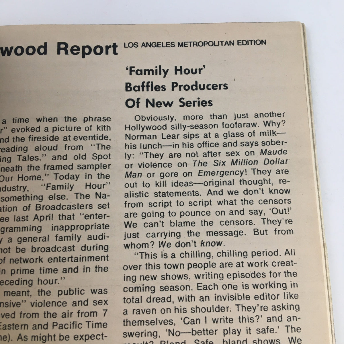 An article page from the TV Guide Magazine August 2, 1975, discussing the Hollywood Report and television programming changes, reflecting the cultural context of the mid-1970s.
