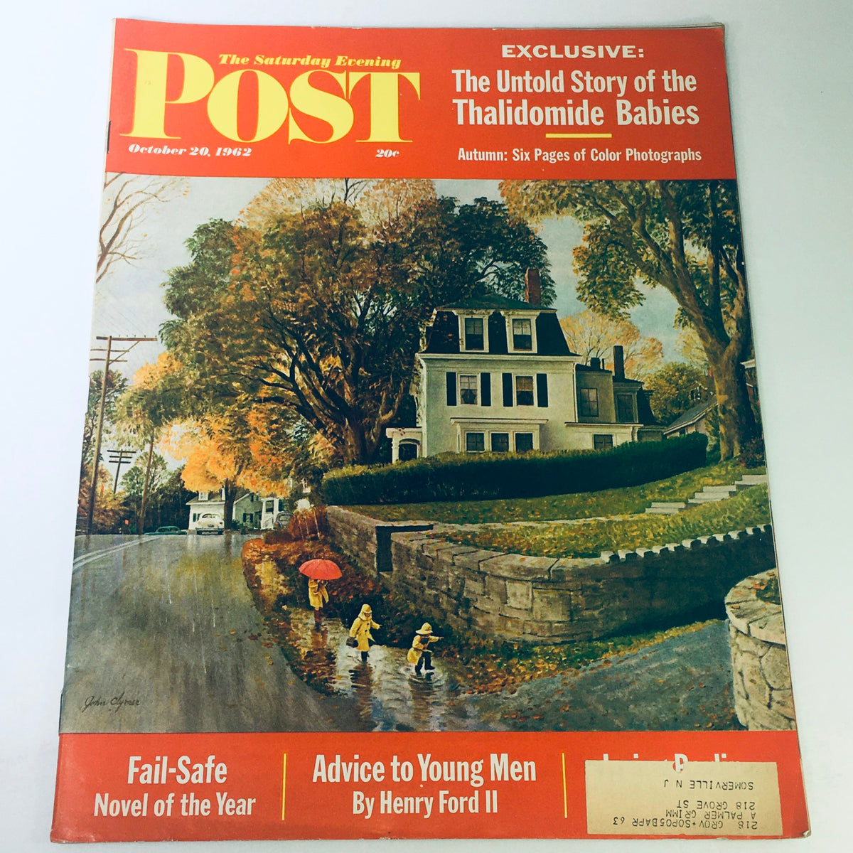 Vintage cover of The Saturday Evening Post, October 20, 1962, featuring the untold story of Thalidomide babies with autumn-themed illustration.