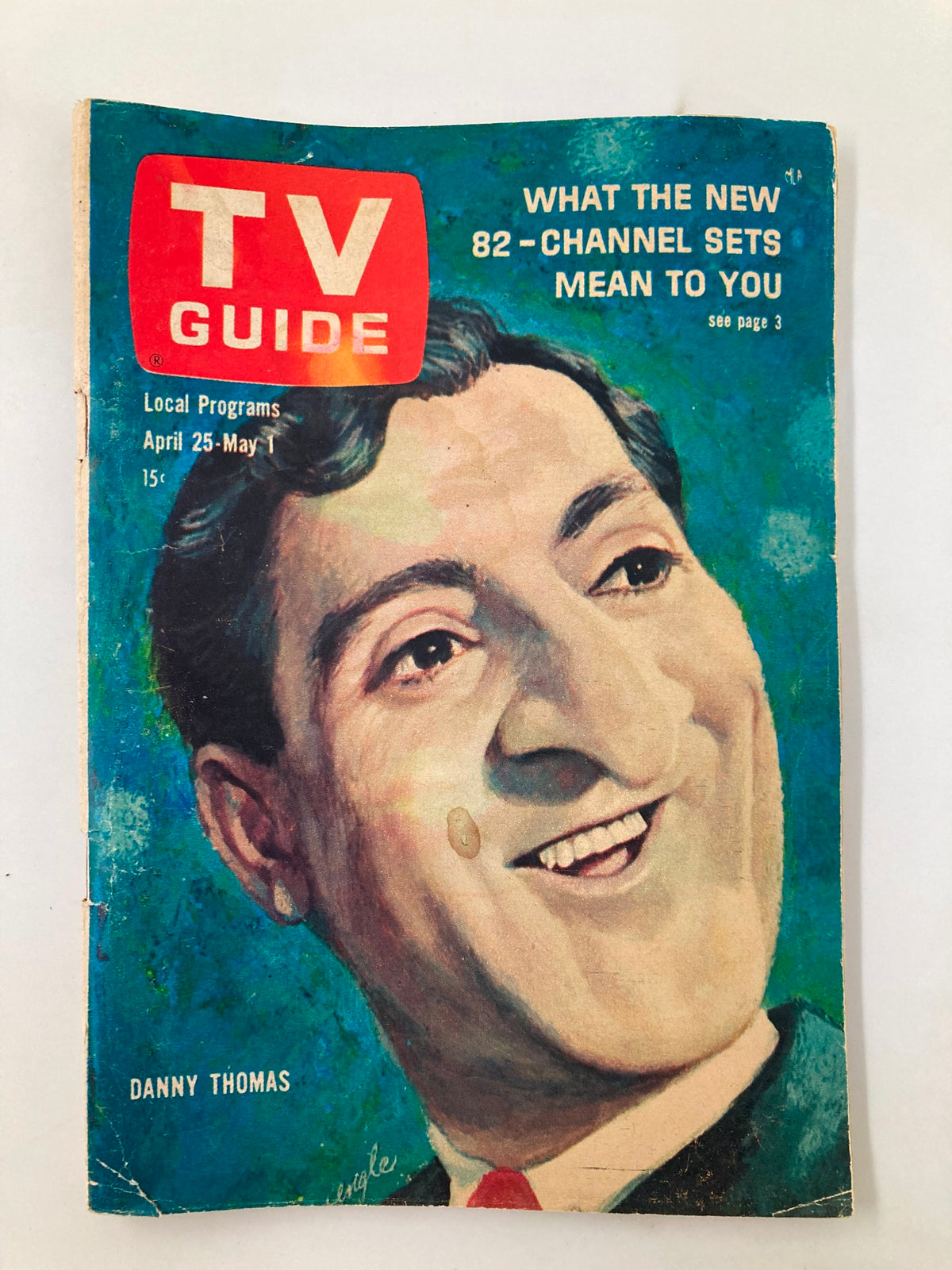 Cover of TV Guide Magazine April 25 1964 featuring Danny Thomas, showcasing a vibrant illustration and vintage design, representative of 1960s television history.
