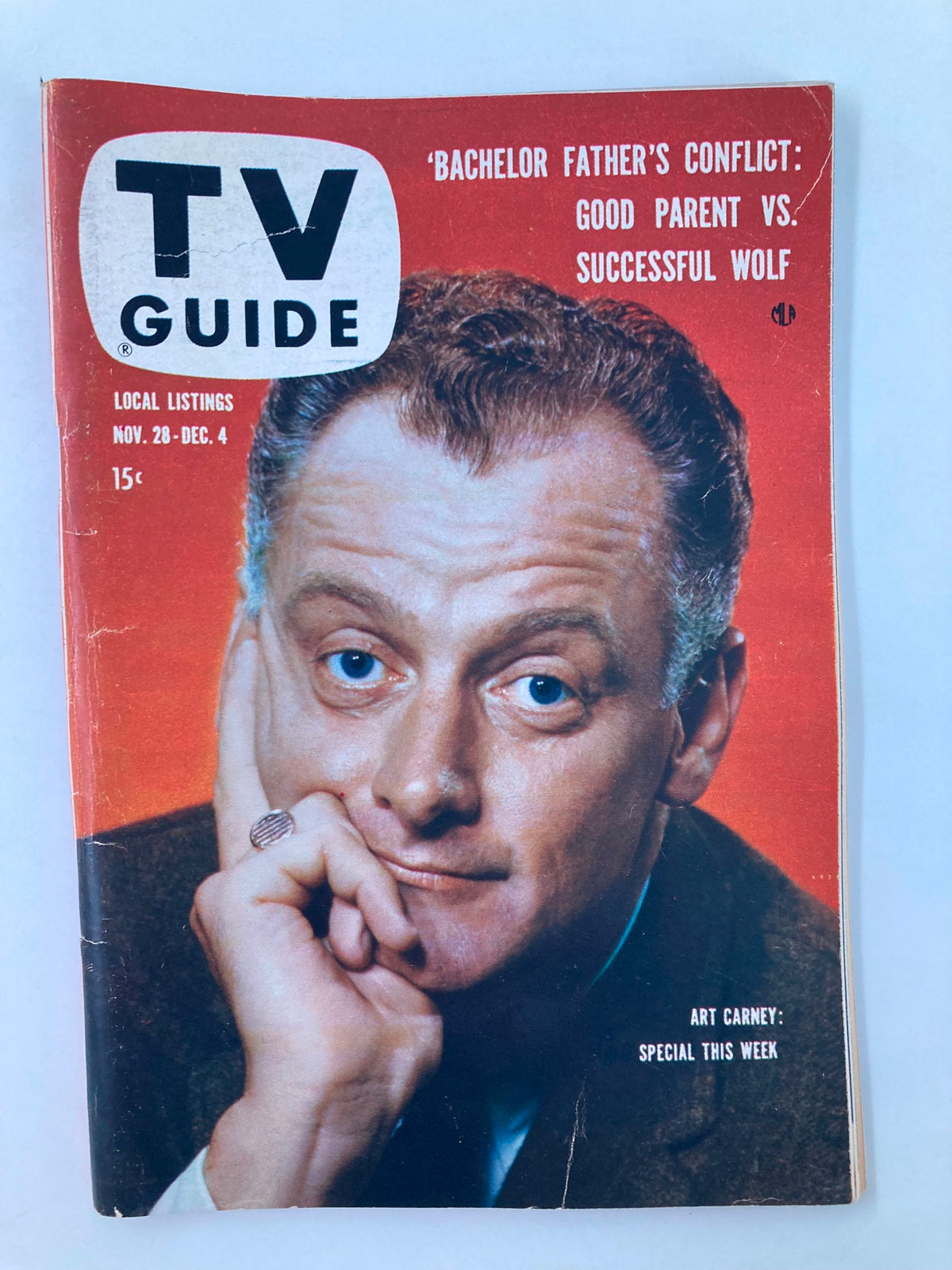 Cover of TV Guide Magazine November 28 1959 featuring Art Carney with the tagline 'Bachelor Father's Conflict: Good Parent vs. Successful Wolf' highlighting the vintage look of a classic television publication.