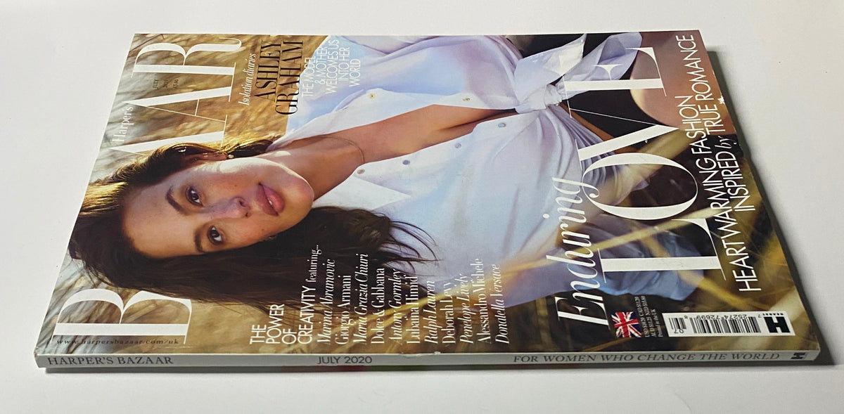 Harper's Bazaar UK Magazine July 2020 with Ashley Graham on the cover, presenting a glimpse of heartfelt fashion narratives and creative storytelling.