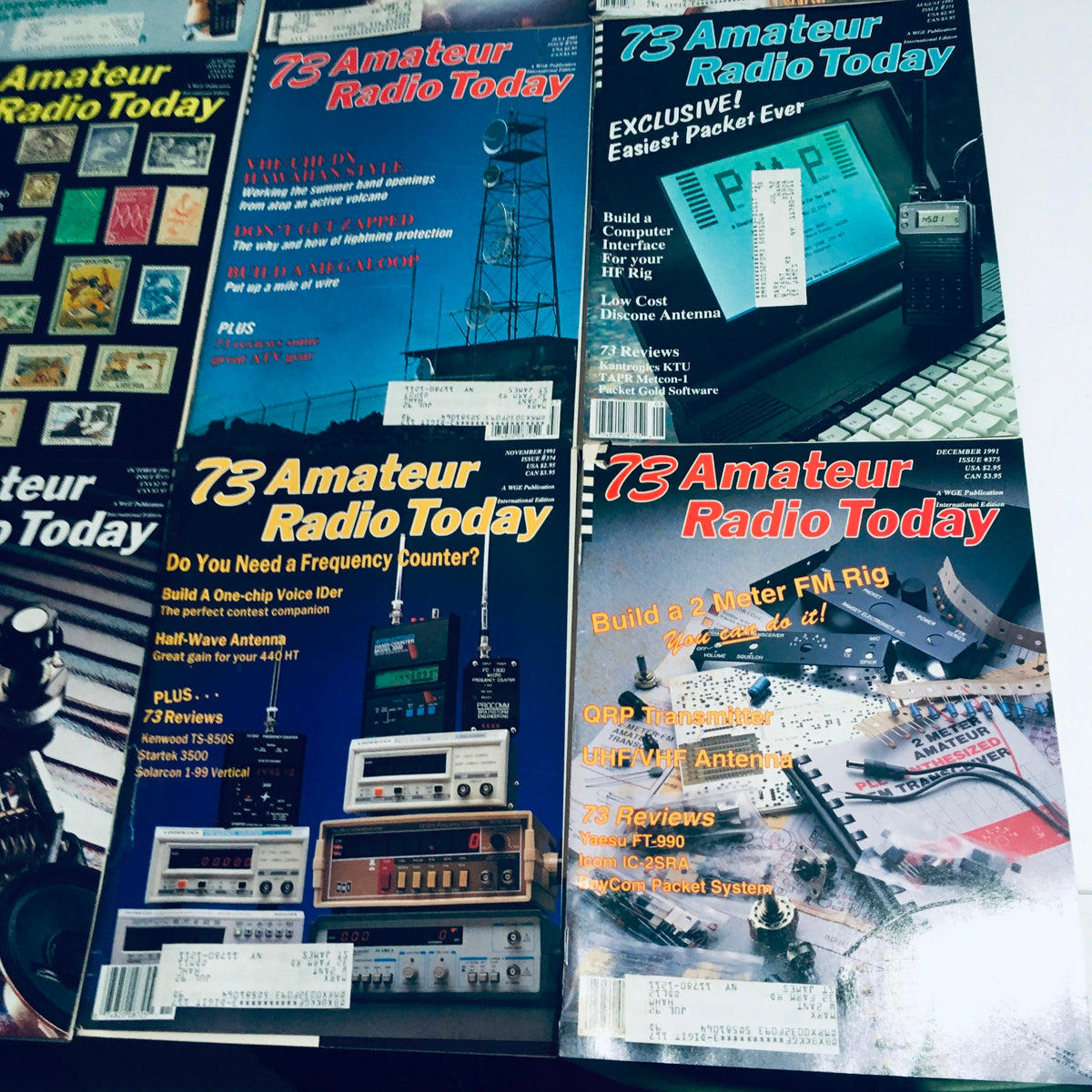 Lot of 12 Complete January to December 1991 73 Amateur Radio Volume 1 to 12. Collection of covers from the magazine detailing radio projects and equipment reviews.