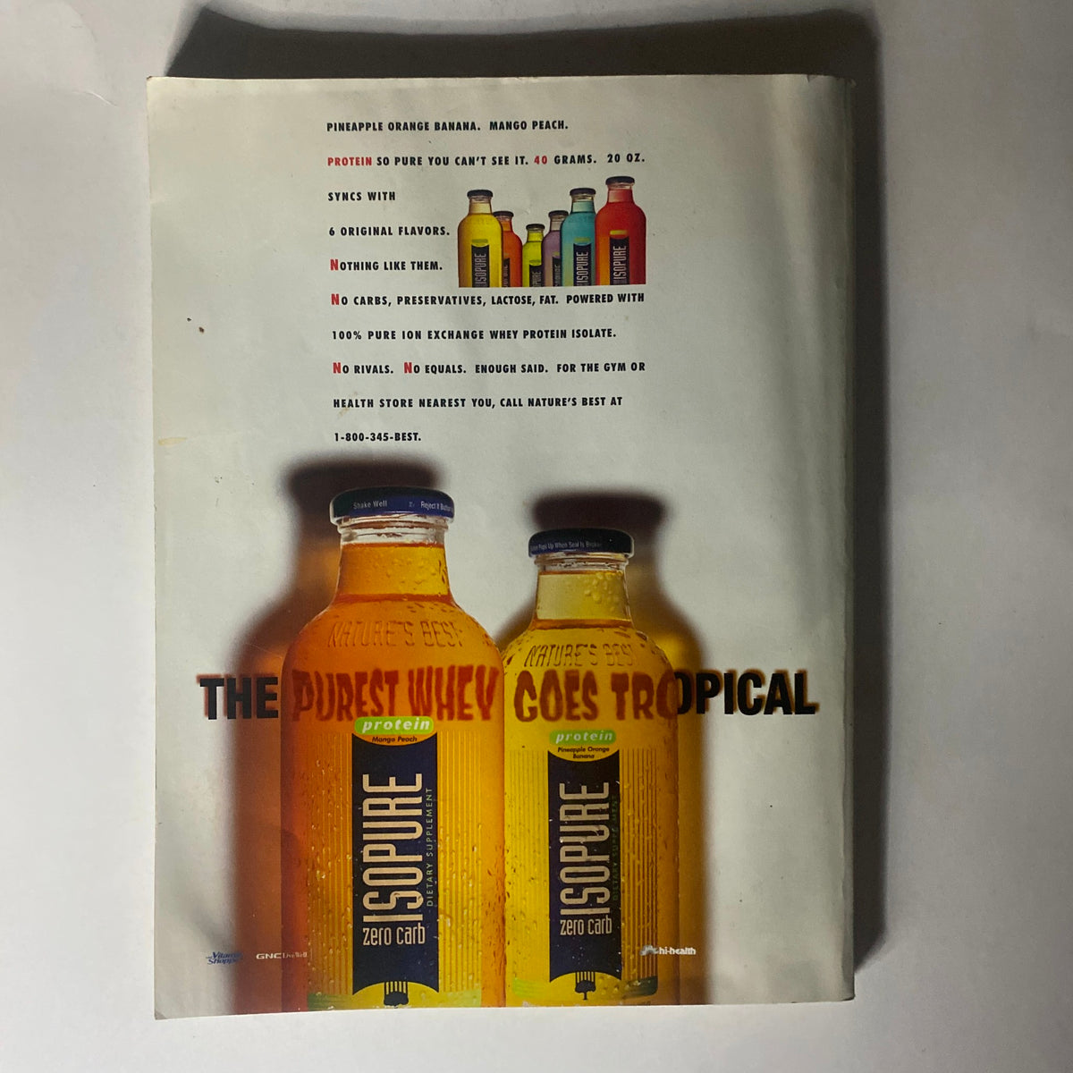 Back cover of Ironman Magazine October 2004 advertising Scour Protein drinks in various flavors, emphasizing health and nutrition.