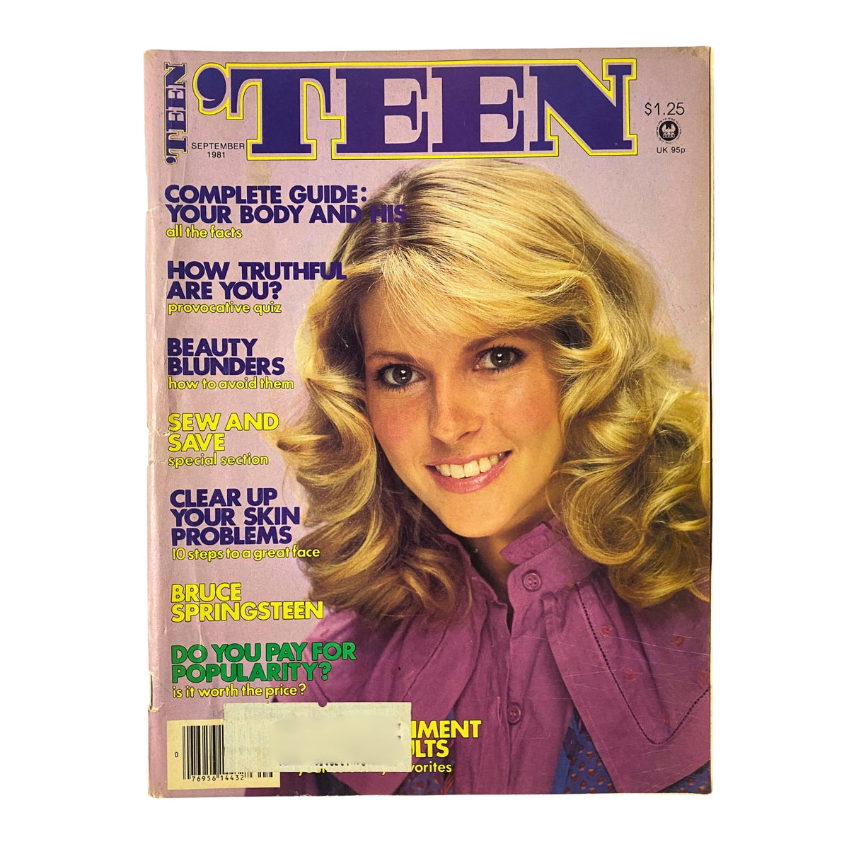 'Teen Magazine September 1981 - Vol. 25, No. 9 cover featuring a blonde model with curly hair, showcasing the Complete Guide: Your Body and His and other highlighted articles.