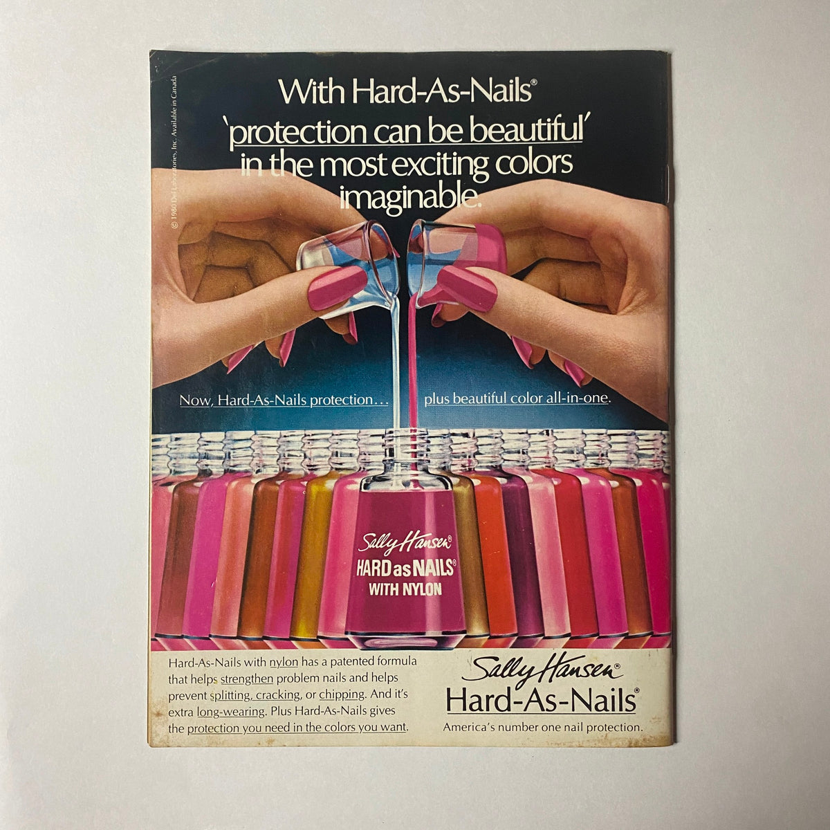Teen Magazine October 1980 Vol 24 No. 10 highlighting a Sally Hansen Hard-As-Nails advertisement with colorful nail polish showcasing vibrant shades and emphasizing beauty protection.