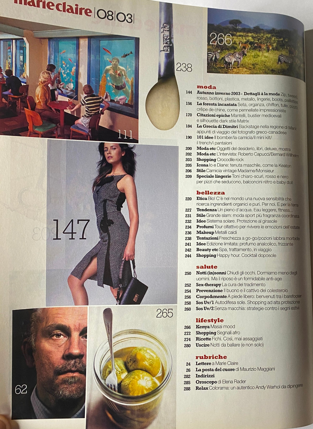 Another inside page of Marie Claire Italia Magazine August 2003 featuring editorial images and fashion highlights, showcasing the magazine's diverse content.