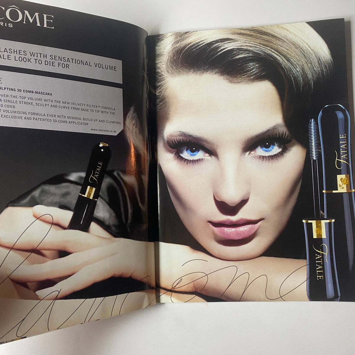 A beauty advertisement from Image UK Magazine August 2006, presenting a glamorous model with striking blue eyes and a luxurious mascara.