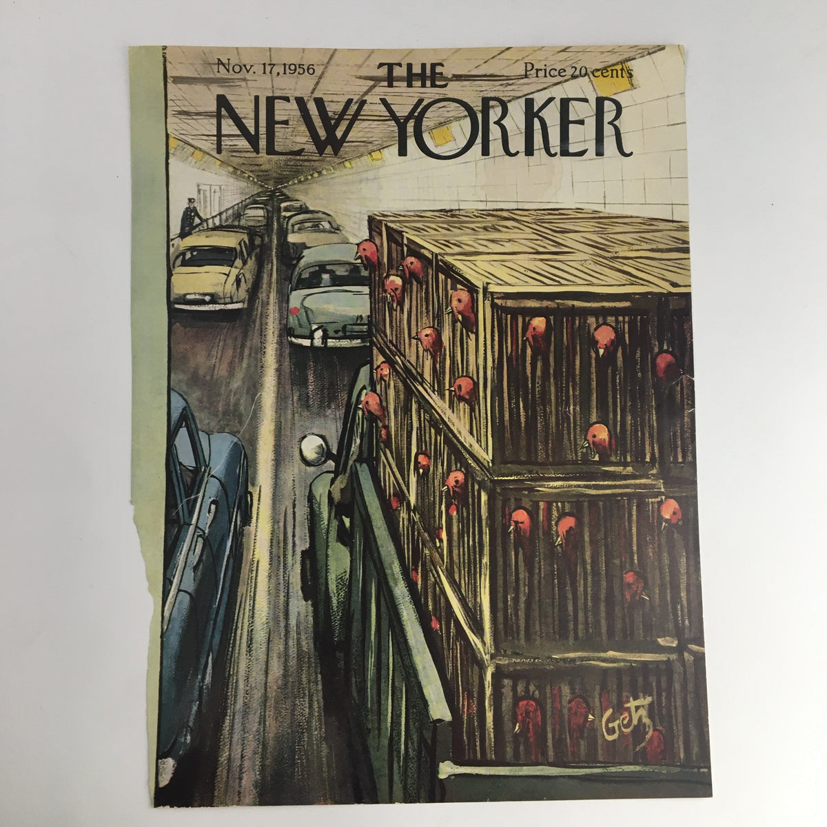 Cover Only of The New Yorker November 17 1956, showcasing Arthur Getz's artwork with a nostalgic depiction of mid-20th century urban life.