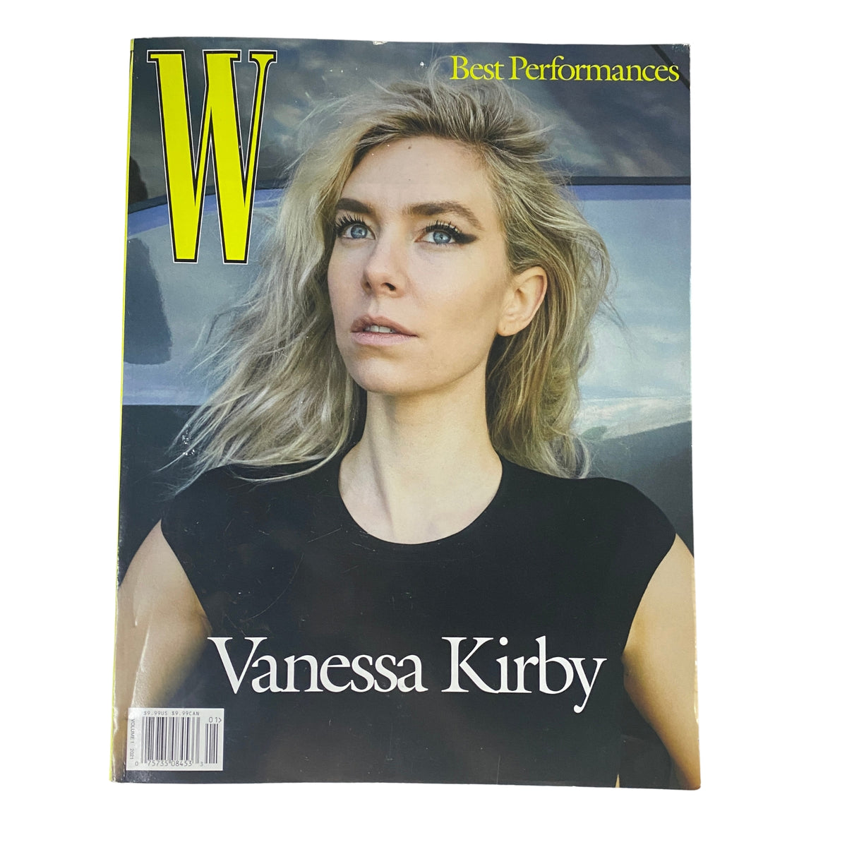 Cover of W Magazine 2021 Vol 1 featuring Vanessa Kirby, showcasing Best Performances. The magazine highlights contemporary fashion and culture with striking visuals.