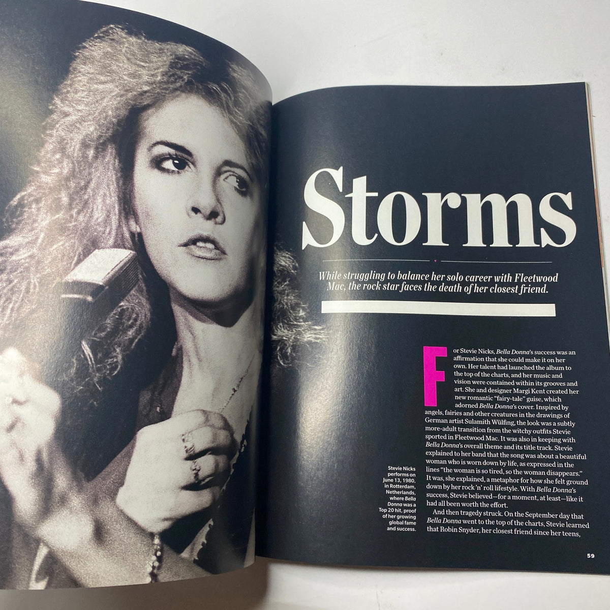 Inside page of the Music Spotlight Collector's Edition 2021 featuring an article titled 'Storms', highlighting Stevie Nicks' challenges in balancing her solo career with Fleetwood Mac.