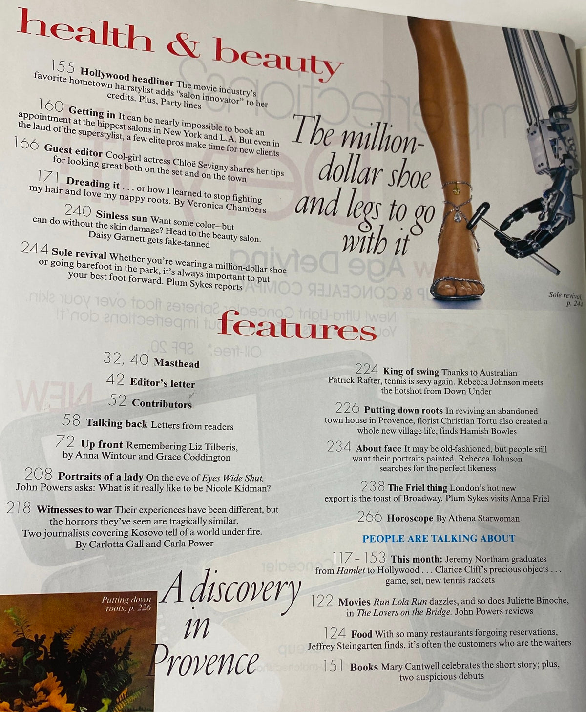 Vogue Magazine June 1999 featuring health and beauty section, highlighting 'Hollywood Headliner' piece and various featured articles for fashion enthusiasts.