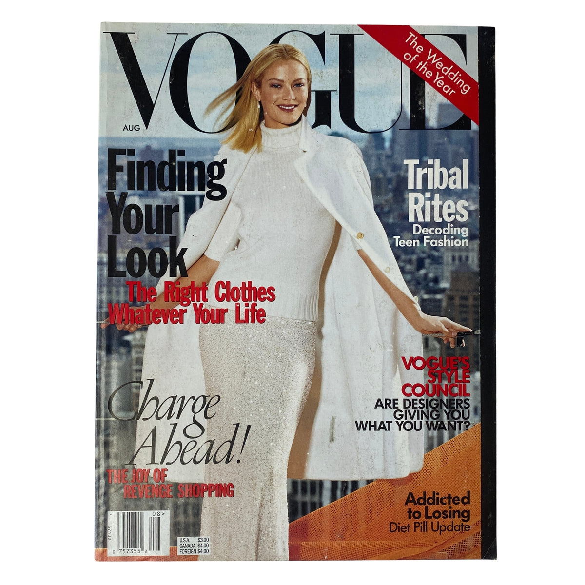 Vogue Magazine August 1998 cover featuring Carolyn Murphy in a fashionable white outfit with the headline 'Finding Your Look' and additional features about fashion and lifestyle.
