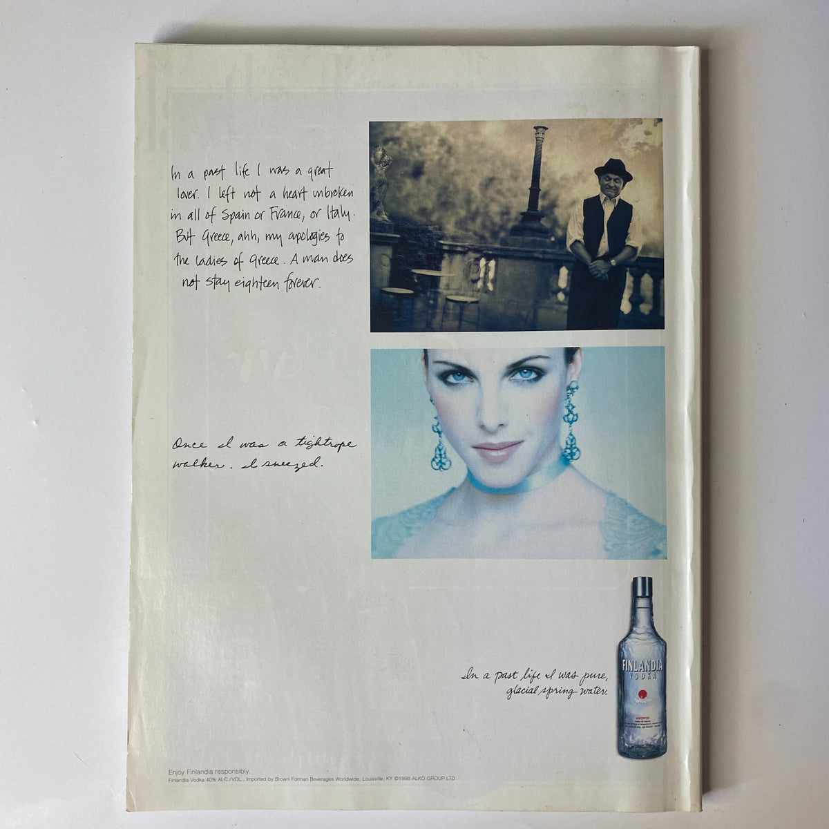 Vogue Magazine August 1998 Carolyn Murphy back cover featuring a glamorous advertisement for a luxury beverage, highlighting sophisticated marketing.