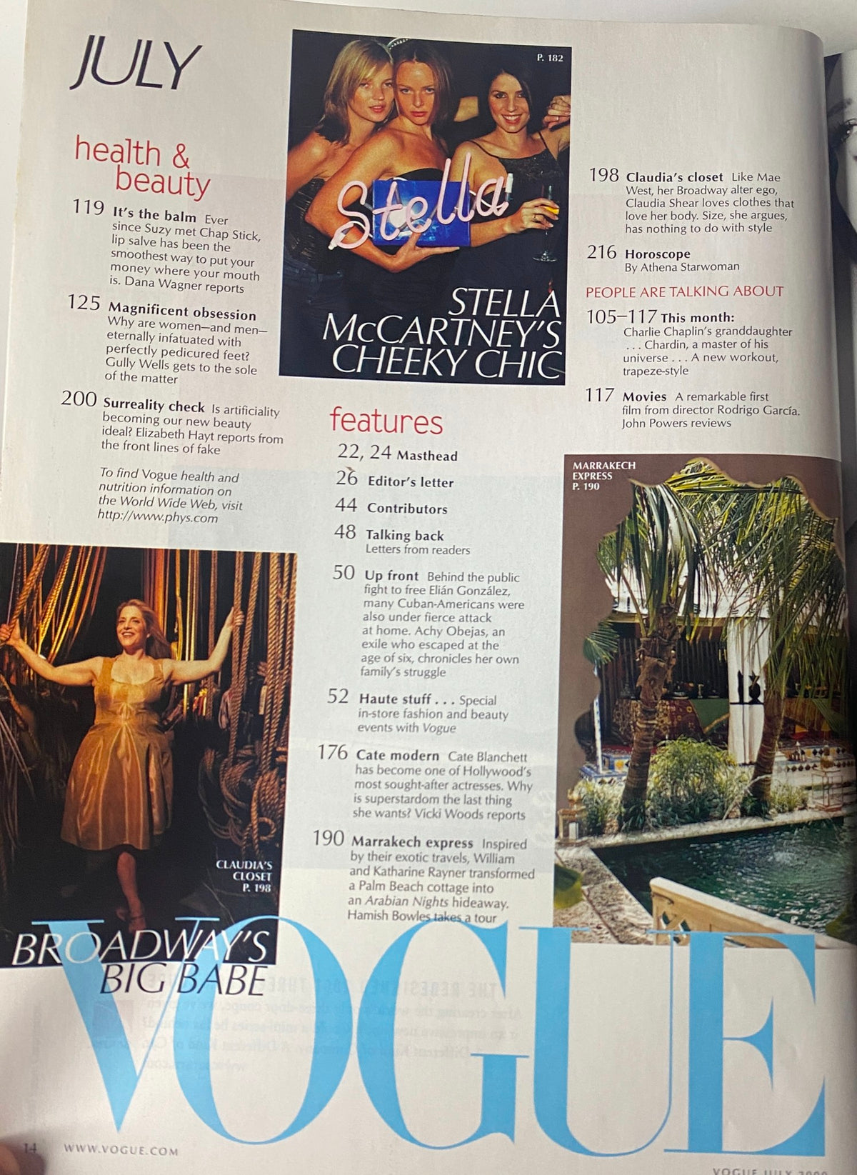 Another inside page from Vogue Magazine July 2000, emphasizing beauty and features including Stella McCartney's fashion highlights.