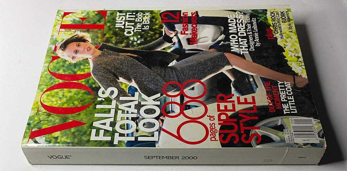Vogue Magazine September 2000 Bridget Hall Cover displayed in very good condition, highlighting the title 'FALL'S TOTAL LOOK' with 688 pages dedicated to autumn fashion trends.