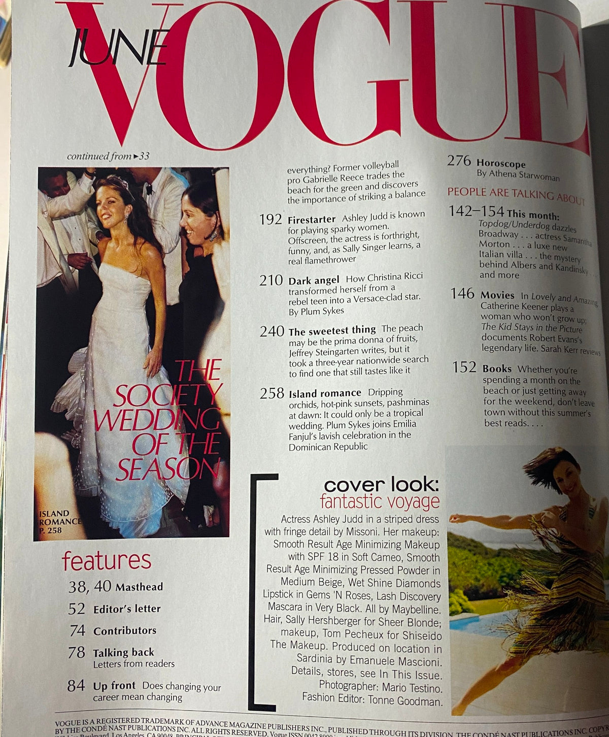Vogue Magazine June 2002 featuring Ashley Judd on the cover, showcasing fashion highlights and editorial content alongside her captivating image.
